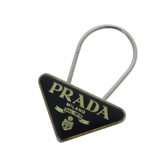 PRADA Triangle Plate Key Ring metal Black Auth am6073 - Picture 1 of 8